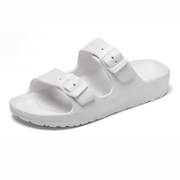 𝅺WHITE Double Buckled Strap Sandals - Picture 2 of 4